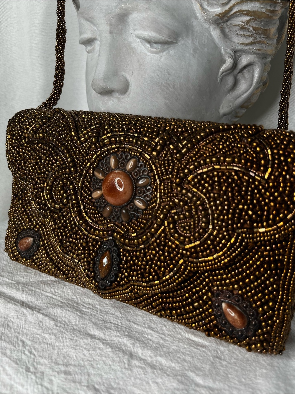 ✨ Vintage-Inspired Bronze Beaded Evening Bag | Artisan Statement Purse